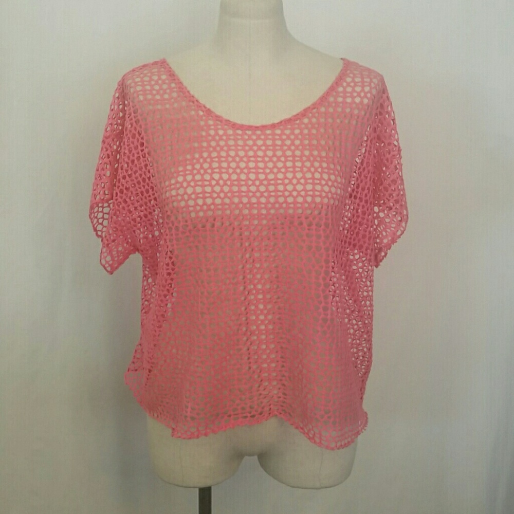 Fishnet crochet knit Beach cover-up top shirt XL