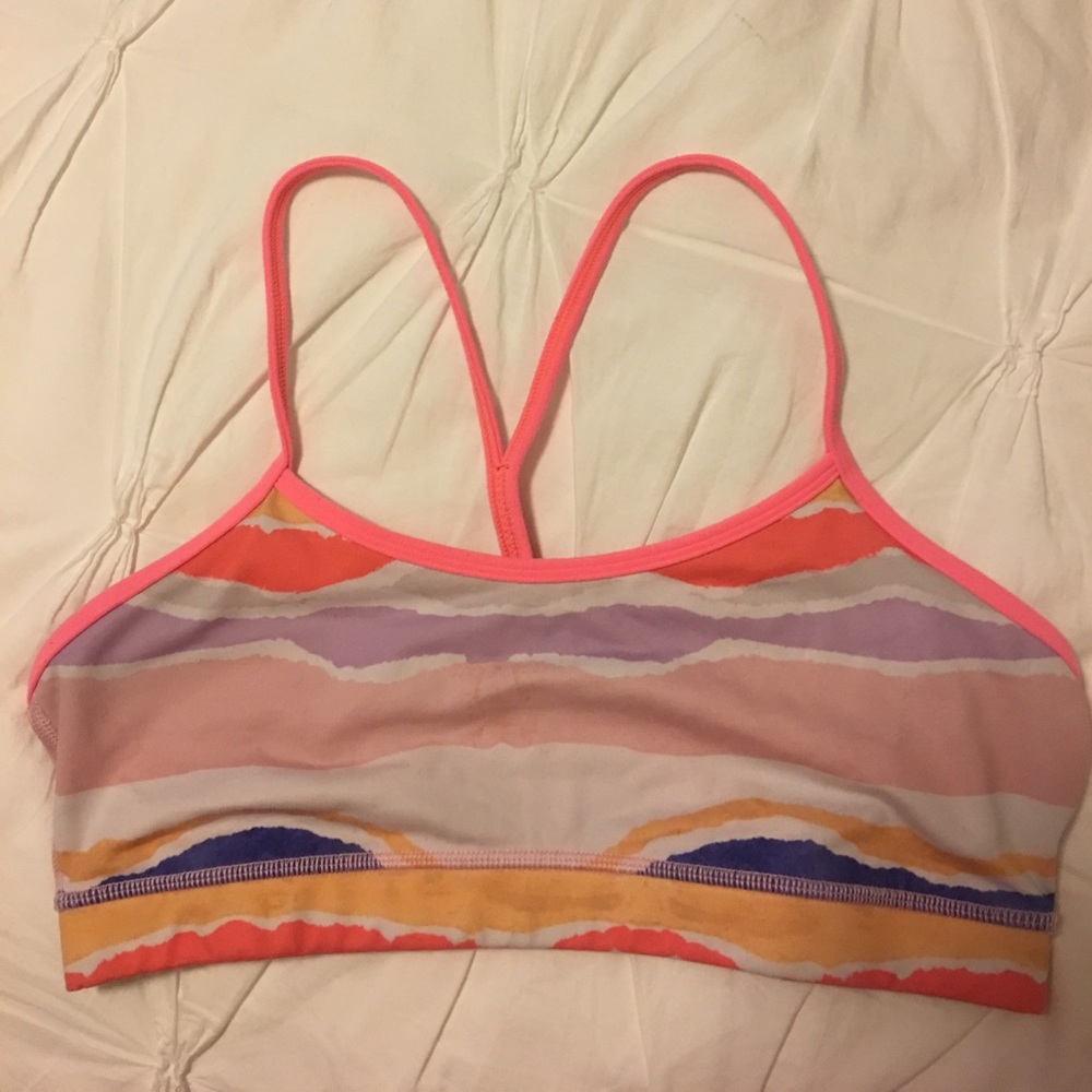 Lululemon flow Y bra. Bright coral/multi color