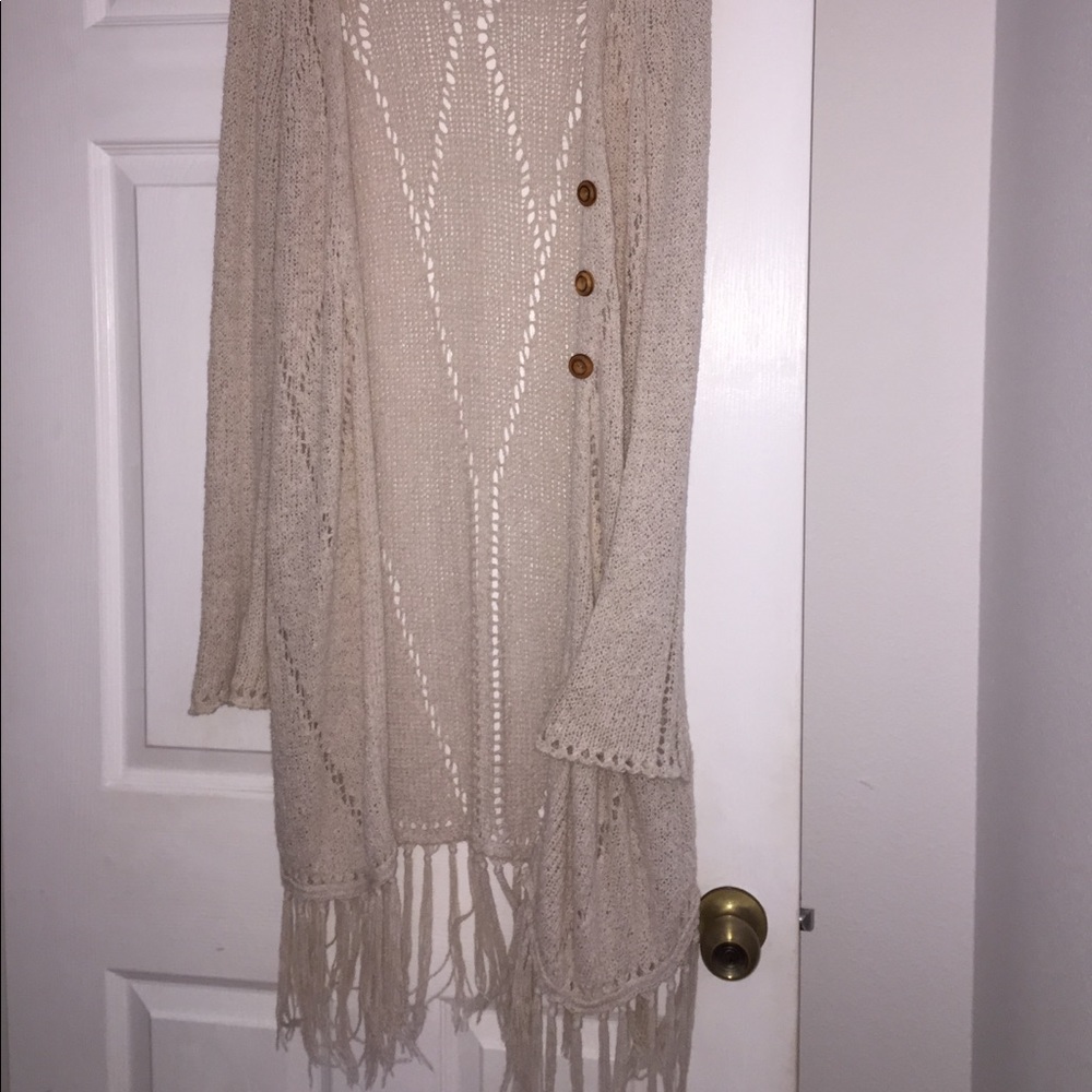 Long fringe sweater cardigan