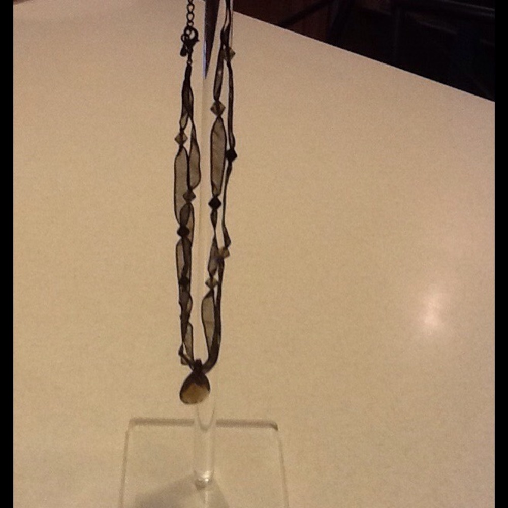 18 inch black fabric necklace with pale brown