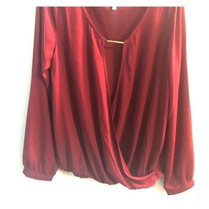 Burgundy Red -Faux Wrap Blouse with Gold Accents