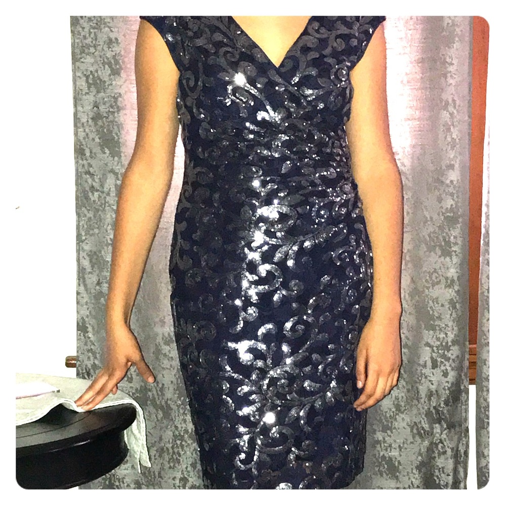 Blk/blue/silver sequin Ralph Lauren cocktail dress