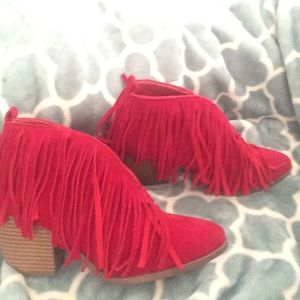 Red Fringe Booties