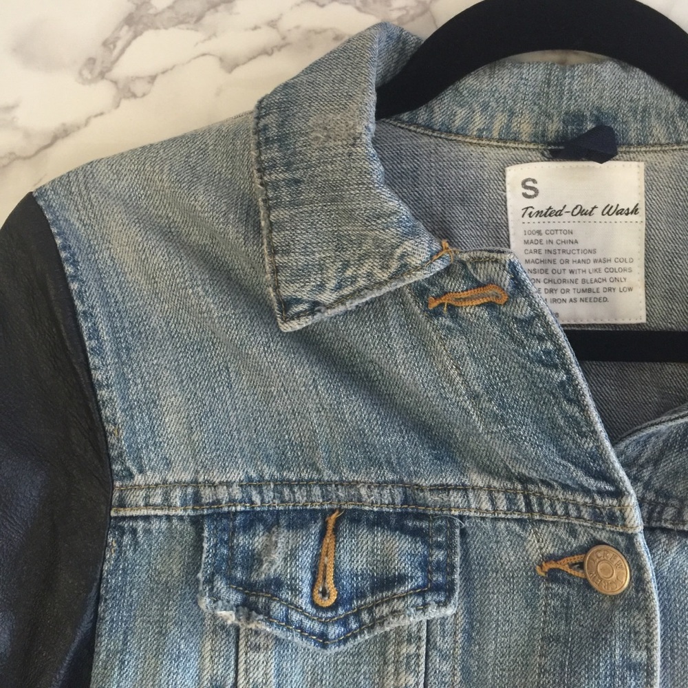 J CREW jean Jacket with Leather sleeves - Picture 2 of 4