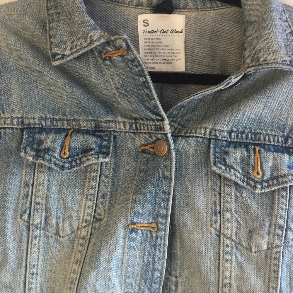 J CREW jean Jacket with Leather sleeves - Picture 3 of 4