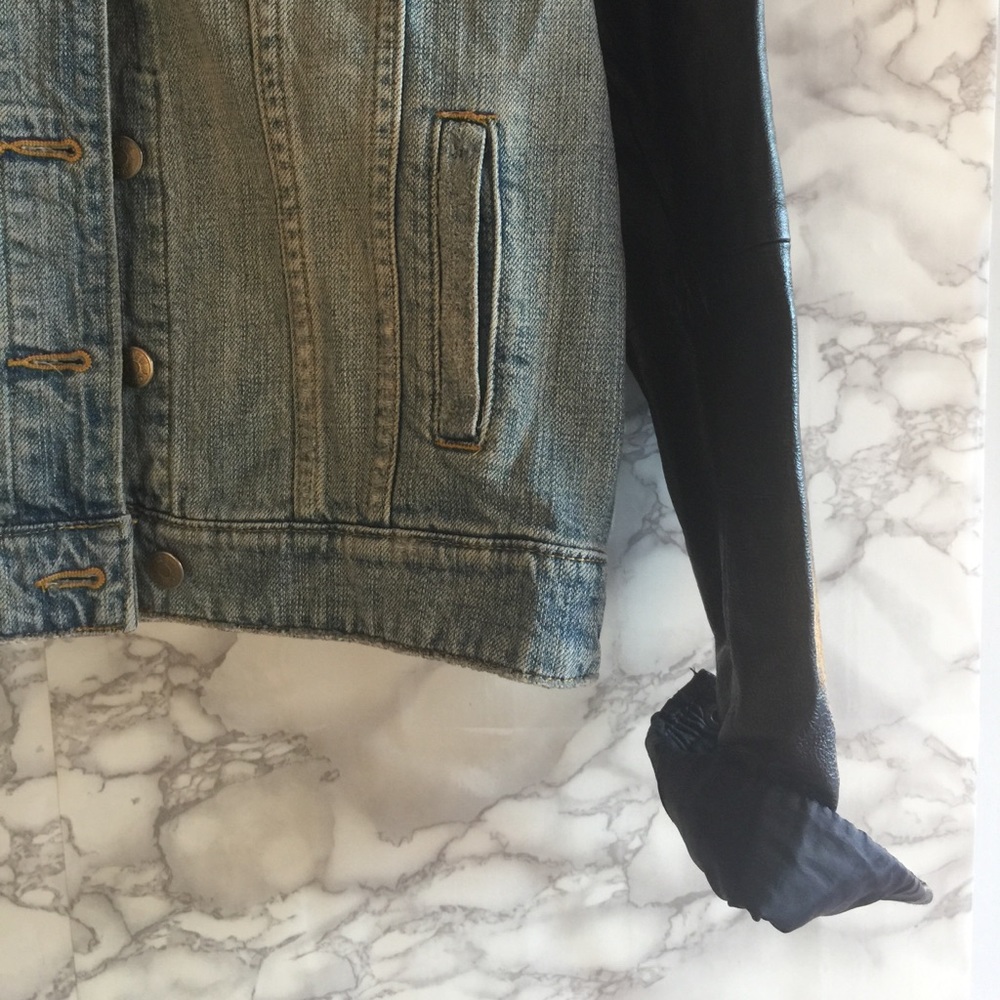 J CREW jean Jacket with Leather sleeves - Picture 4 of 4