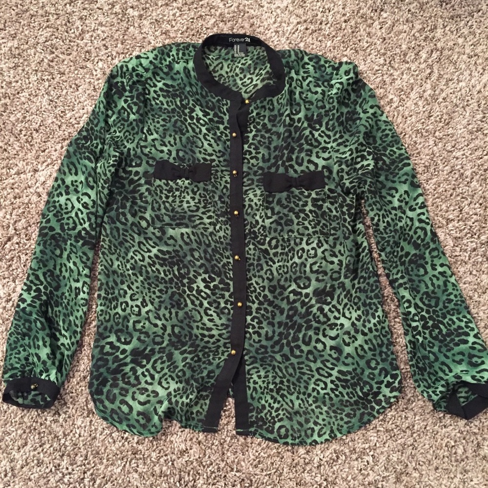 Forever 21 Green Cheetah Blouse