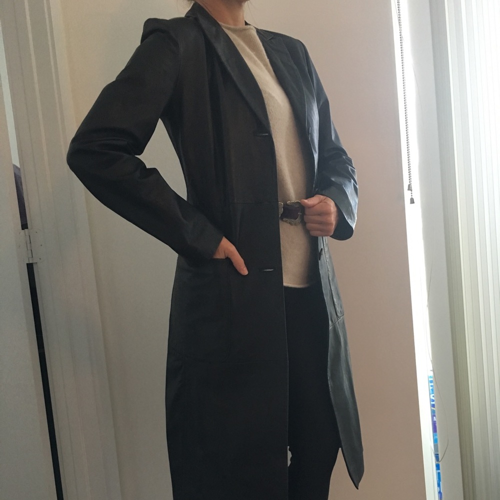 Zara %100 black leather trench coat