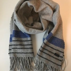 J Crew Scarf grey with blue stripes