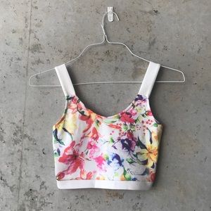 White Floral Crop Tank