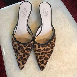 Leopard kitty heel mules