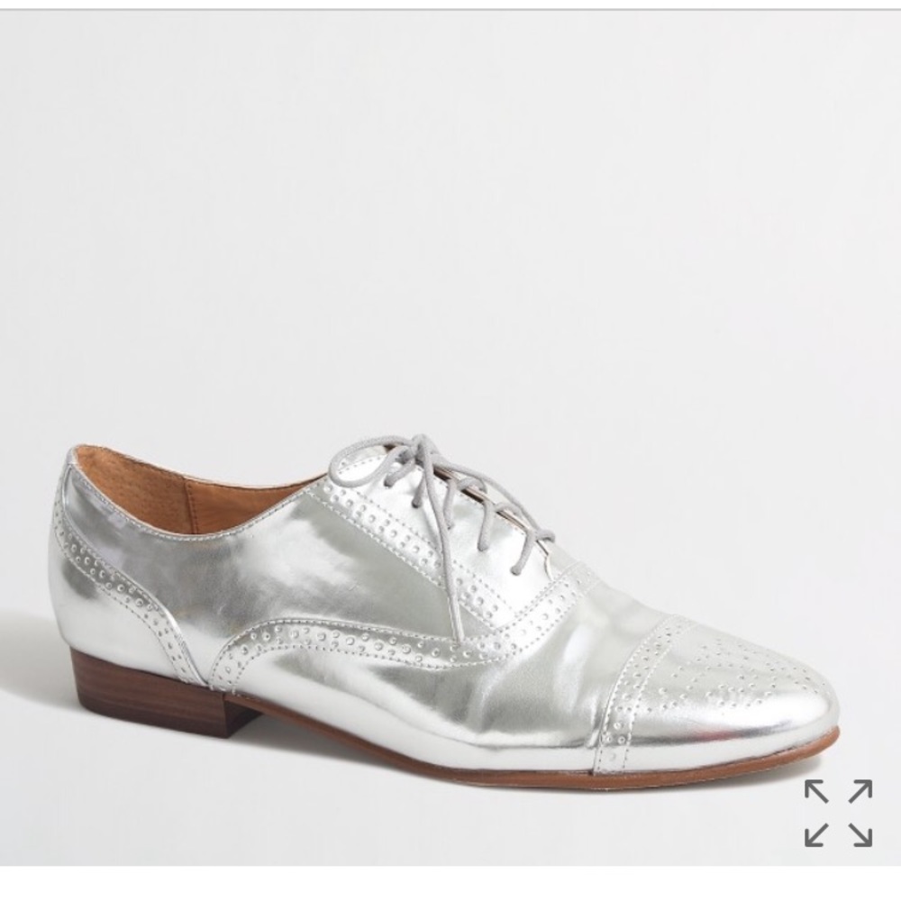 J.Crew Metallic Silver Mirror LaceUp Oxfords B4809