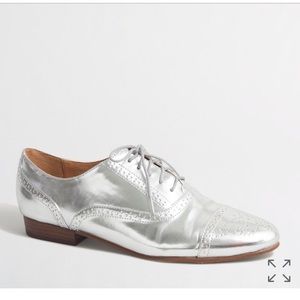 J.Crew Metallic Silver Mirror LaceUp Oxfords B4809
