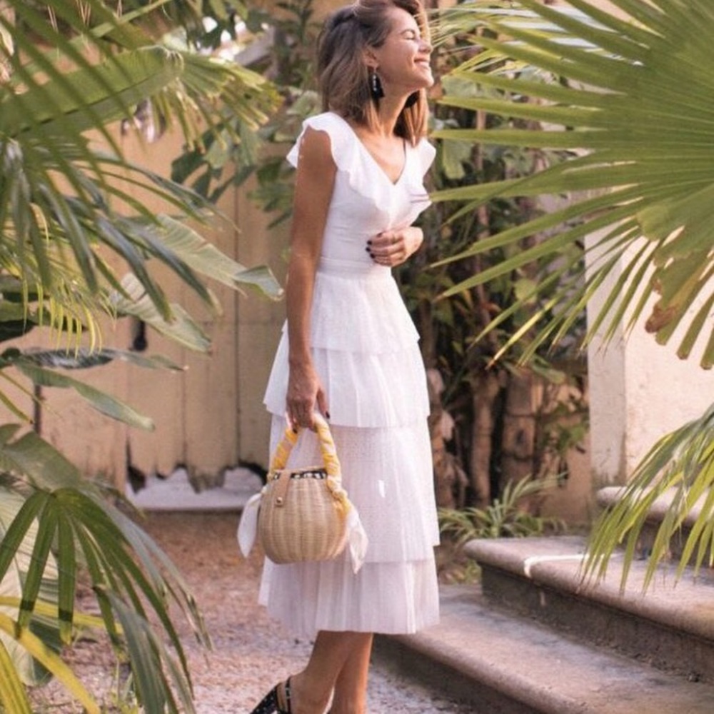 Banana Republic White Ruffle Detailed Dress