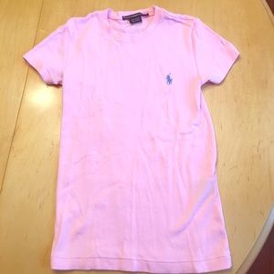 Pink polo t-shirt with blue horse