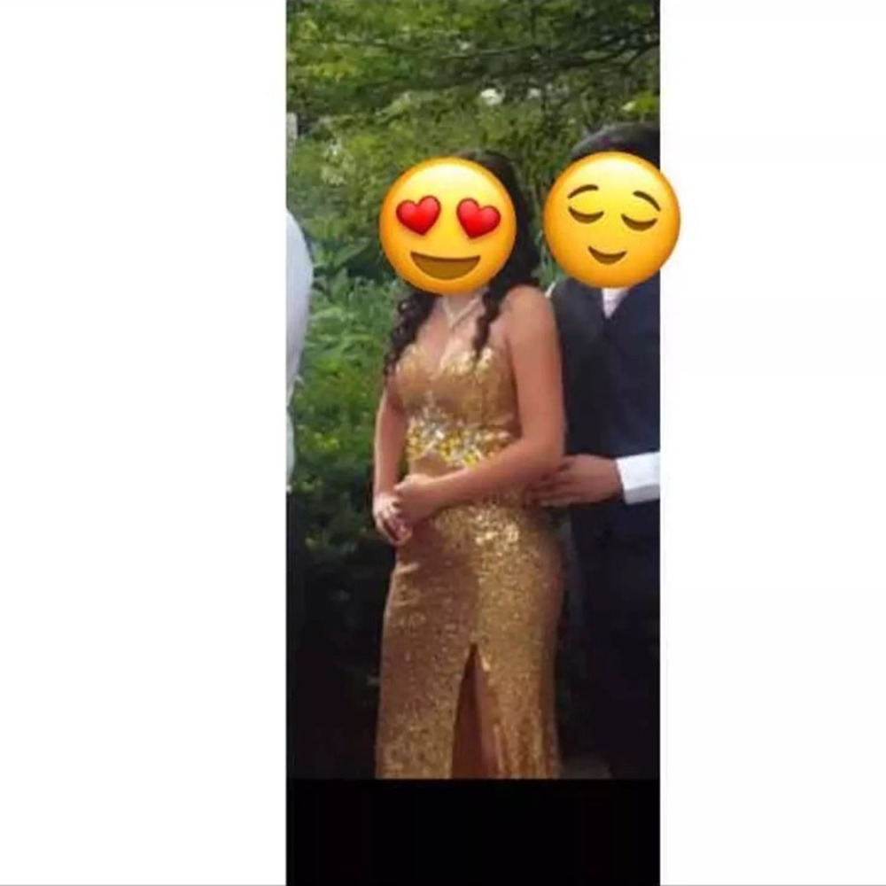 Gold long prom dress