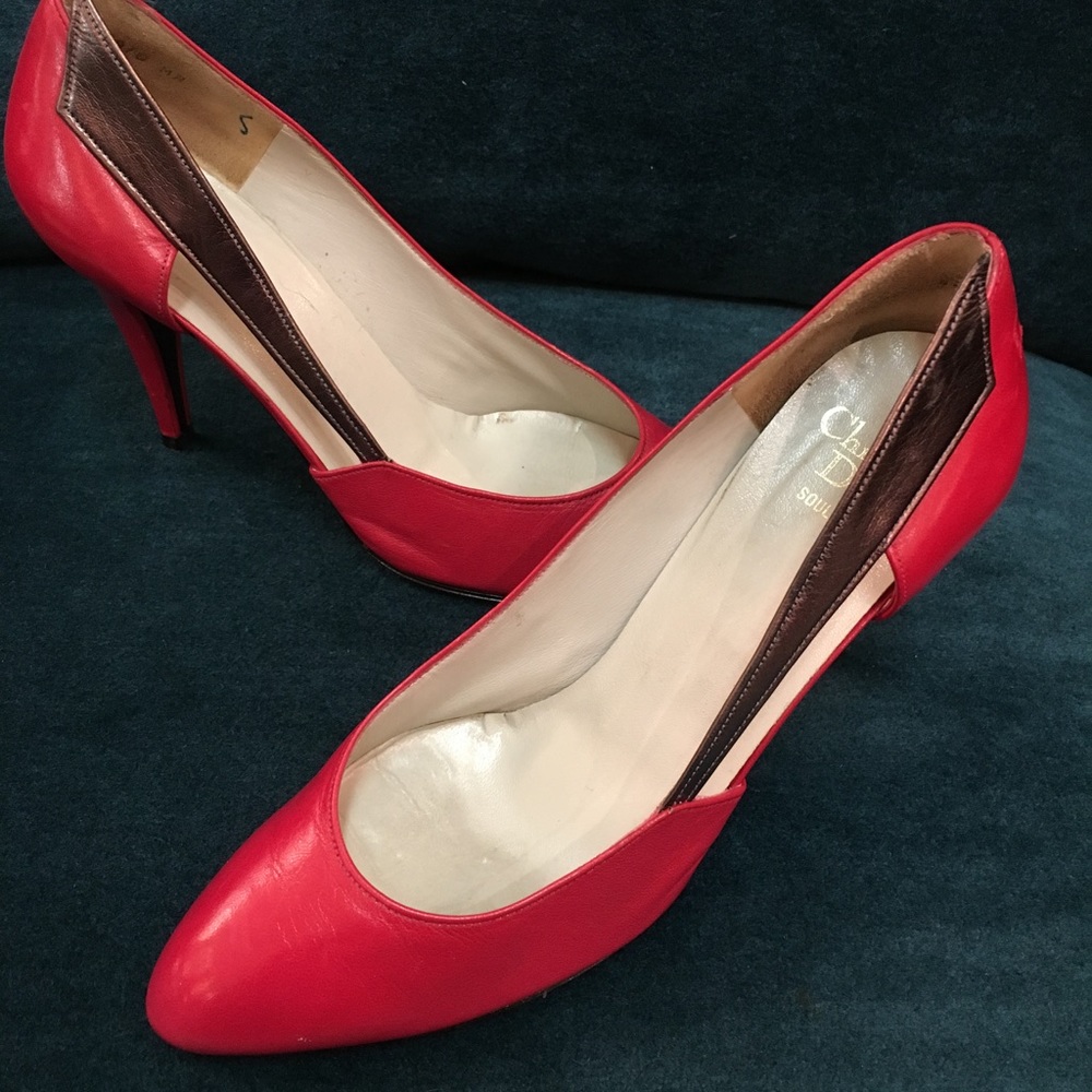 DIOR ~ Vintage Lipstick Red & Silver Accent Heels