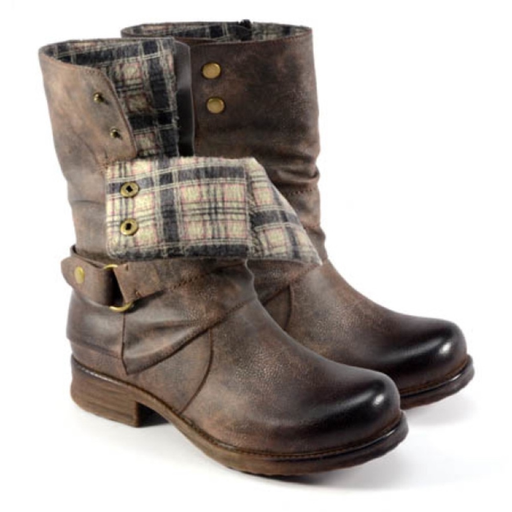 Women's Brown Leather Distressed Combat Boots