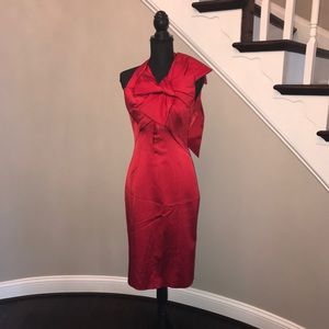 Karen Millen Red Satin Large Bow Halter Dress