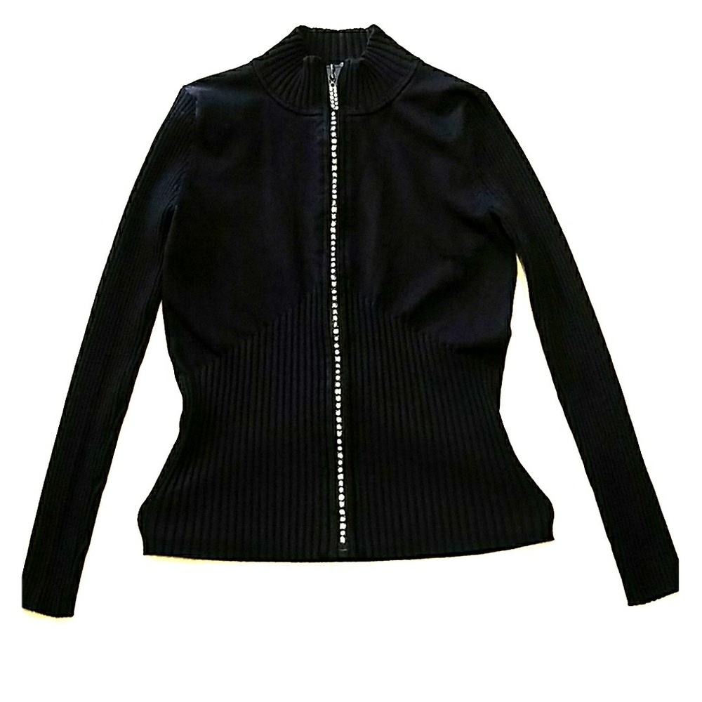 Black swatter with rhinestone zipper