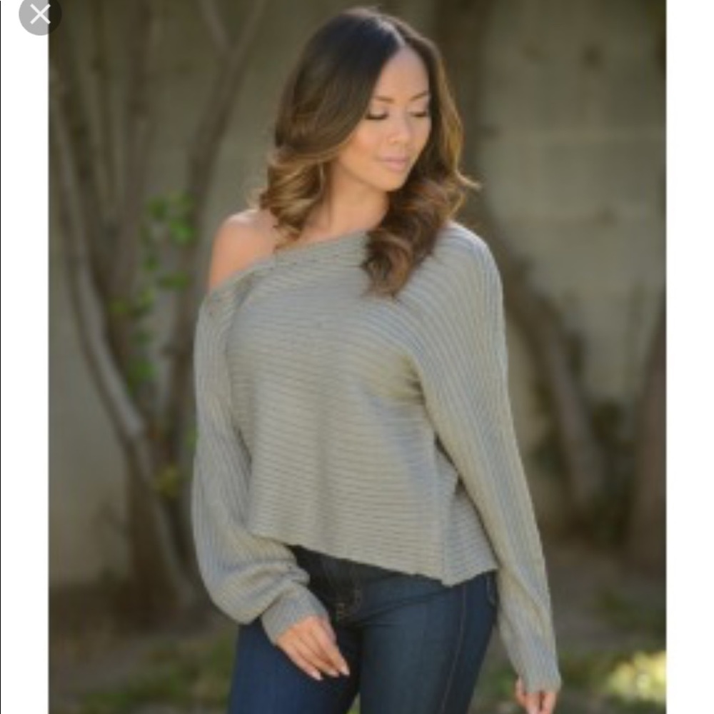 FASHION NOVA taupe off the shoulder sweater