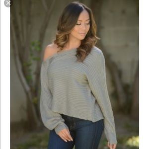 FASHION NOVA taupe off the shoulder sweater