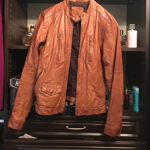 Tan leather coat