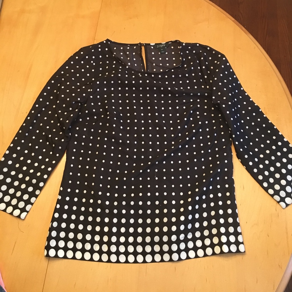 Black & white dotted 3/4 sleeve Jcrew blouse
