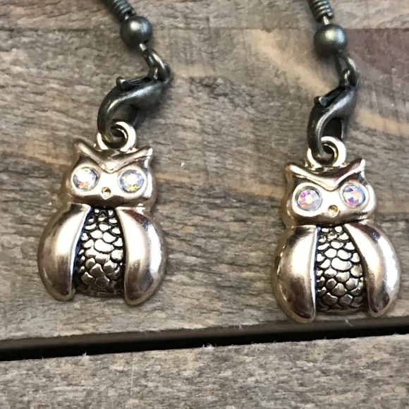 3 for $25 Handmade Gold Dangle Owl Earrings - Picture 2 of 2