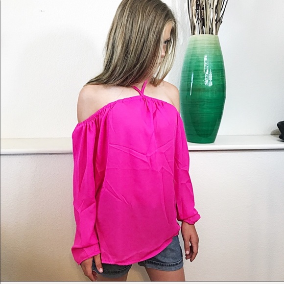 Off Shoulder Halter Front Hot Pink Top - Picture 3 of 5