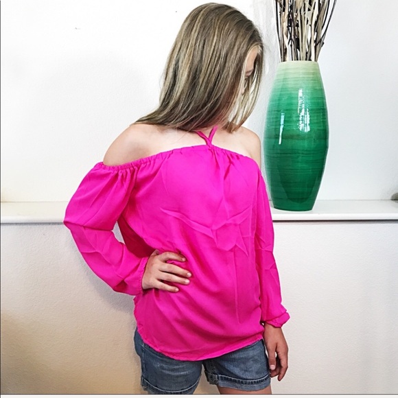 Off Shoulder Halter Front Hot Pink Top - Picture 4 of 5