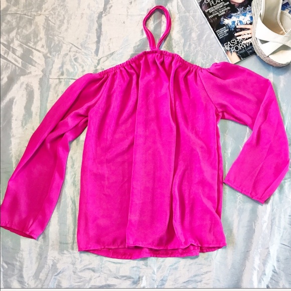 Off Shoulder Halter Front Hot Pink Top - Picture 5 of 5