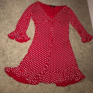 red polka dot tea dress