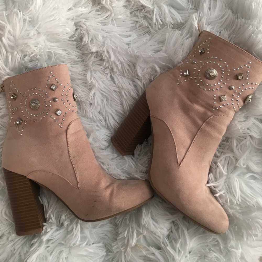 Tan blinged out booties