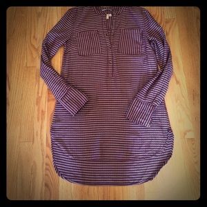 Burgundy High-Low tunic button up