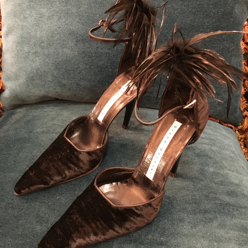 Diego Dolcini ~ Black Velvet & Feather Stilettoes