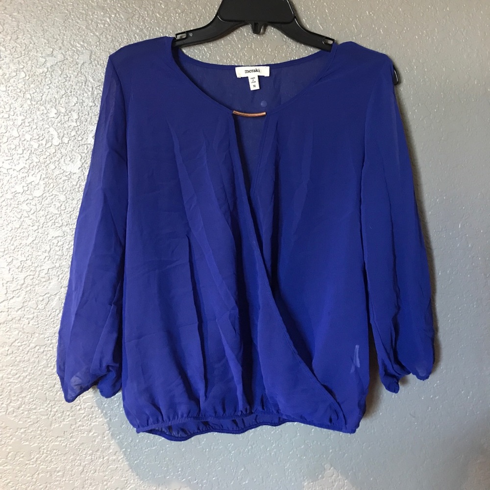 Royal blue dressy sheer top