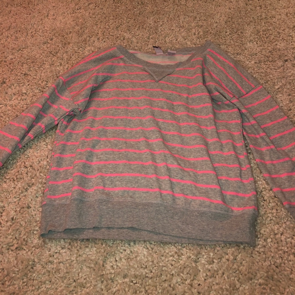 pink and grey striped shirt