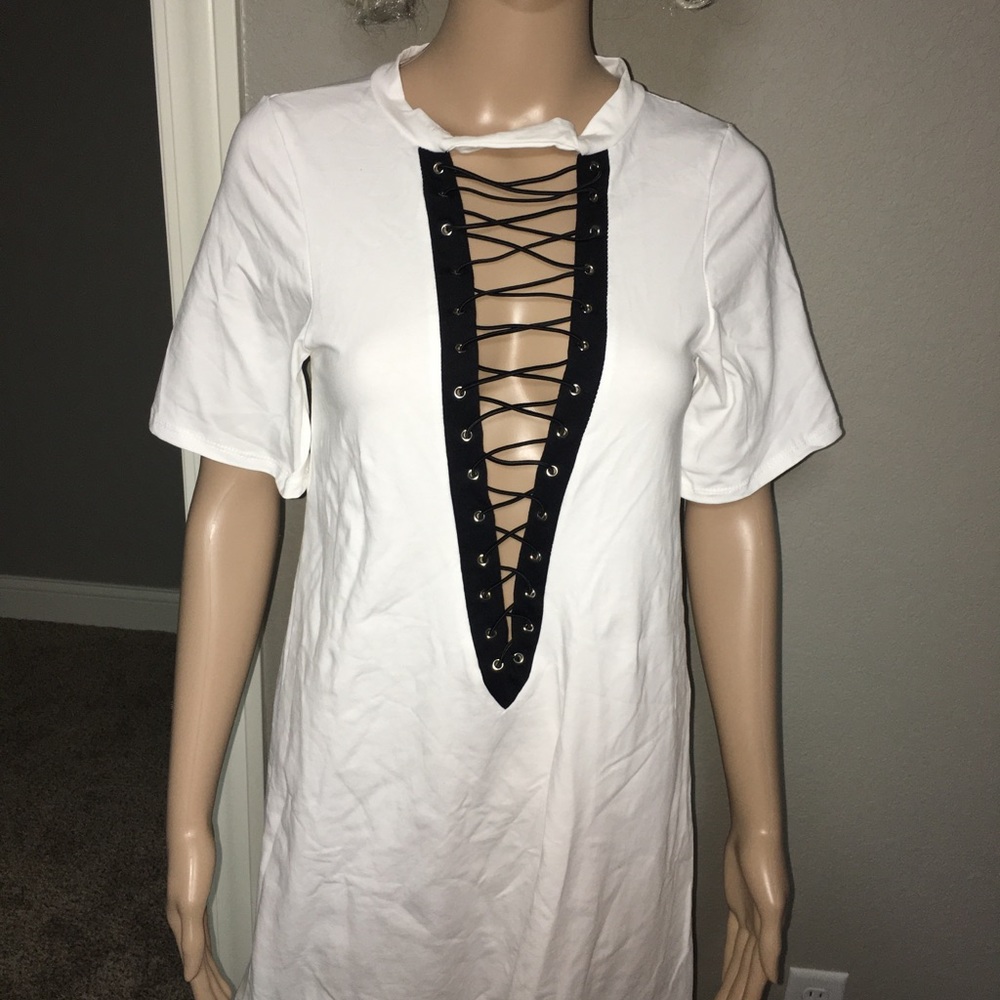 Laced Up Front T-Shirt Dress