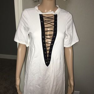 Laced Up Front T-Shirt Dress