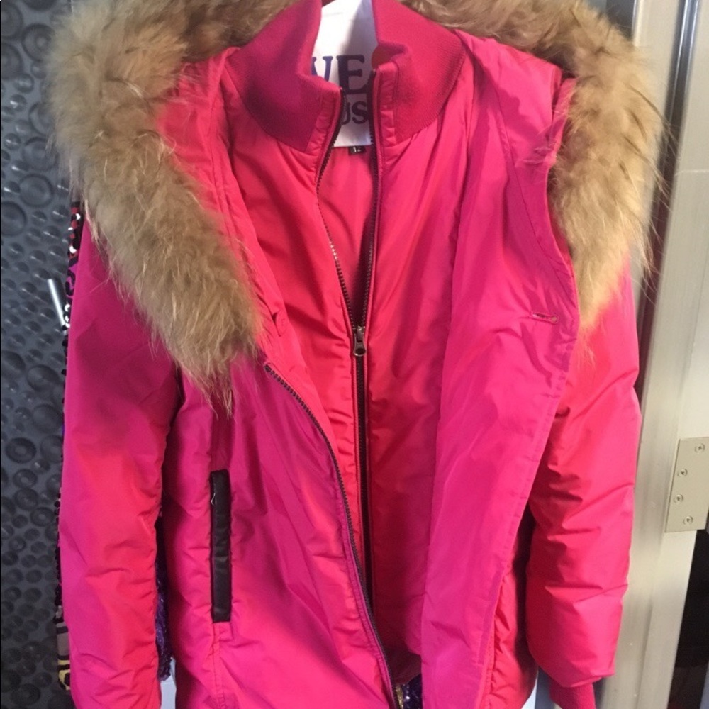Mackage Pink zip-up fur hooded jacket for girl
