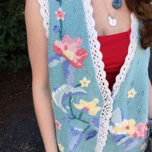 Vintage 80s floral sweater vest