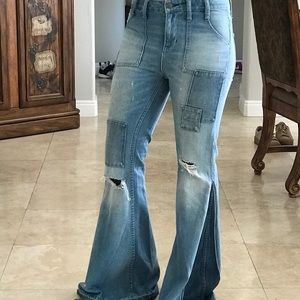 Free People Flare Patch Jeans
