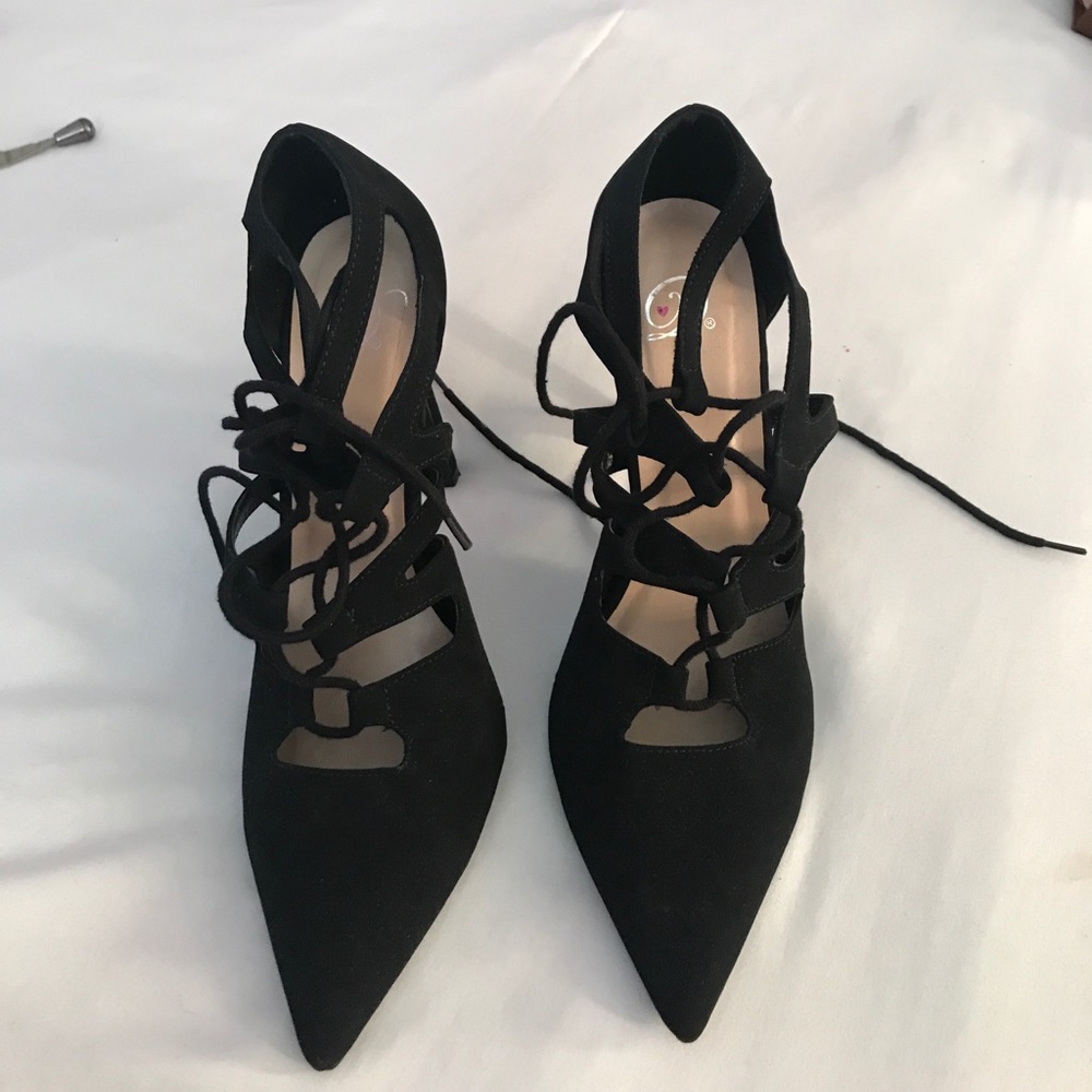 Black suede high heels worn once