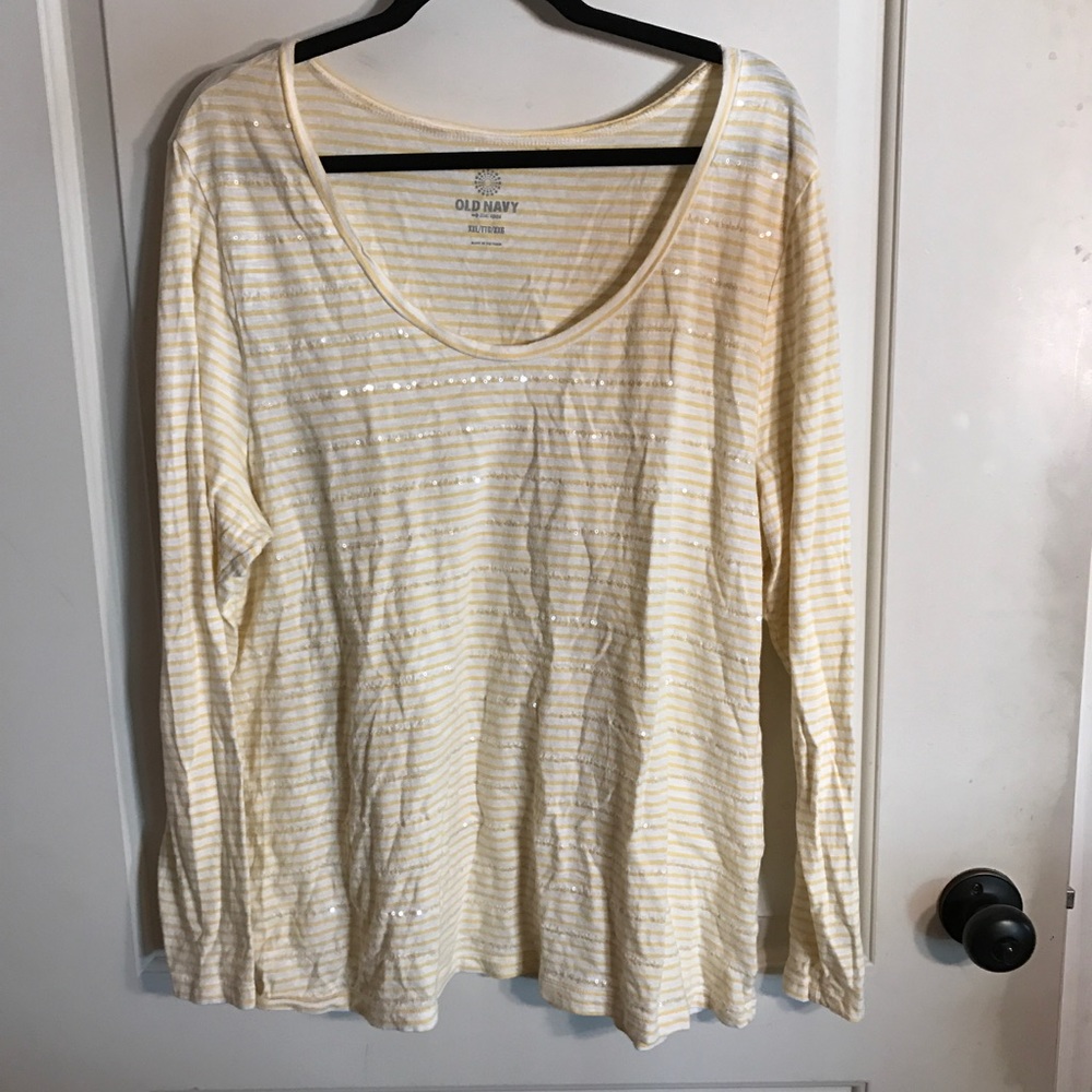 Yellow stripes and sequins long sleeve tee