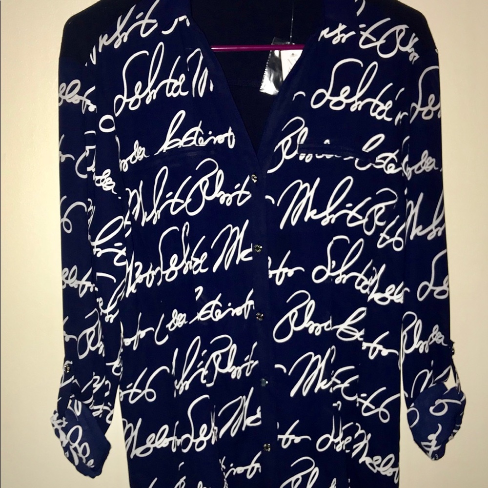 NWT Navy Blue Button Down 7th Avenue Blouse