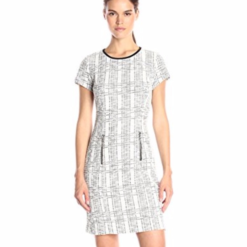 Sharagano Short Sleeve Boucle Dress