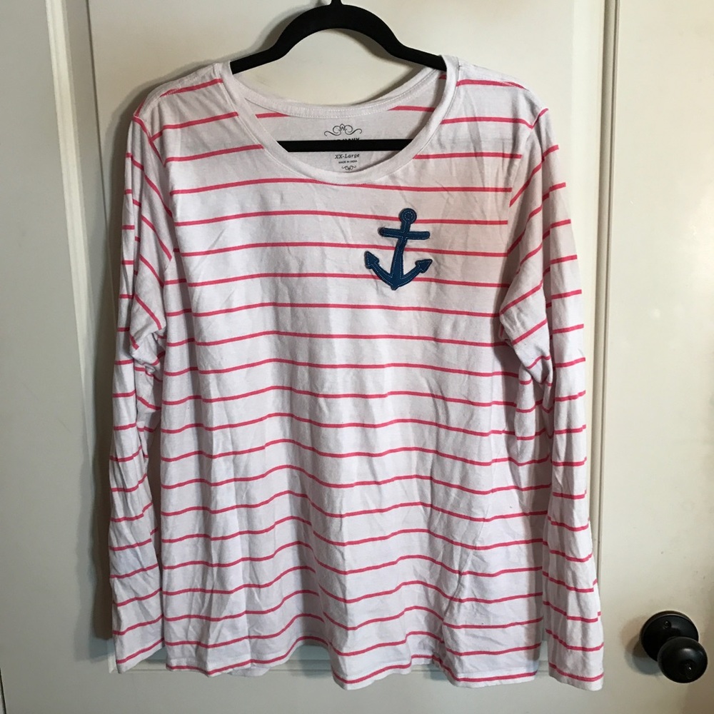 Long sleeve stripe tee with anchor appliqué
