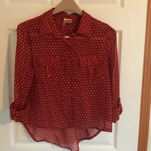 Sheer burnt orange button down