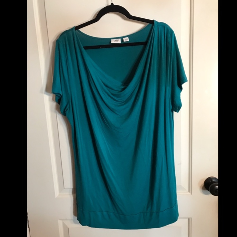 Short sleeve teal drape-neck tunic